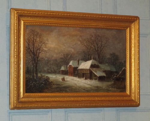 victorian winter scene oil painting - CATEGORY: ANTIQUE ART - DATED 1880