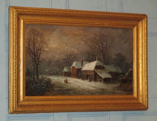 VICTORIAN WINTER SCENE OIL PAINTING - ADDITIONAL PHOTO 1