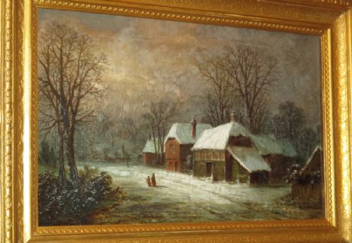 VICTORIAN WINTER SCENE OIL PAINTING - ADDITIONAL PHOTO 3
