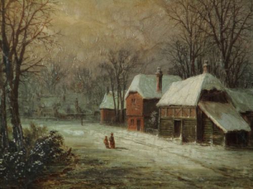 VICTORIAN WINTER SCENE OIL PAINTING - ADDITIONAL PHOTO 4