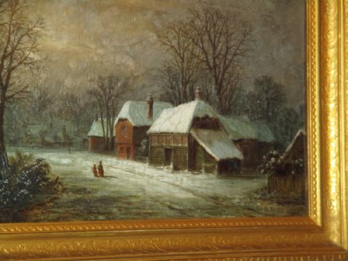 VICTORIAN WINTER SCENE OIL PAINTING - ADDITIONAL PHOTO 6