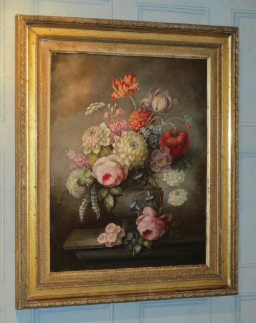 superb still life oil of flowers - CATEGORY: ANTIQUE ART - DATED 1900