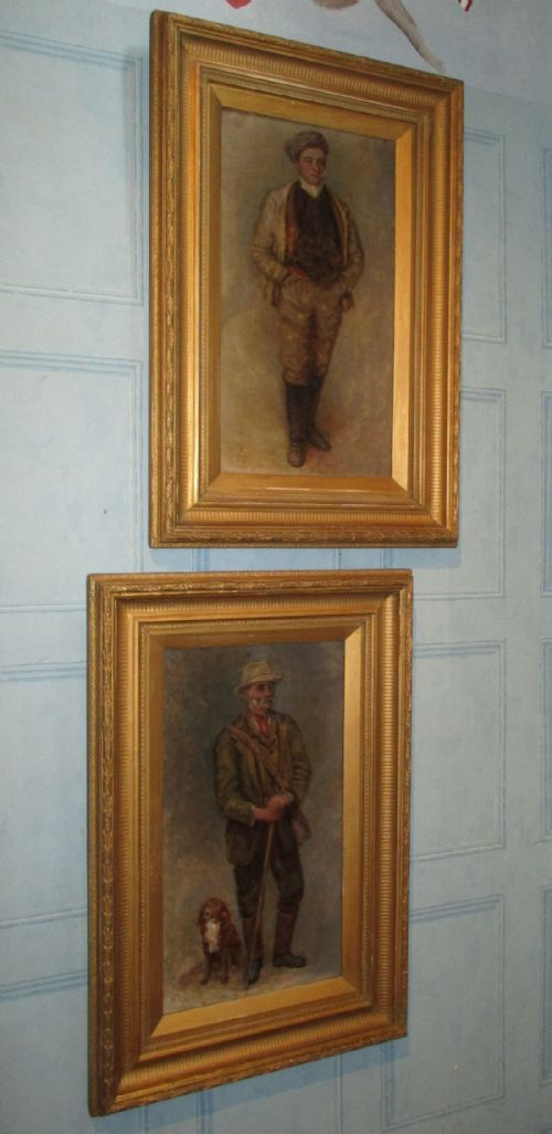 pair of victorian shooting portrait oil paintings - CATEGORY: ANTIQUE ART - DATED VICTORIAN