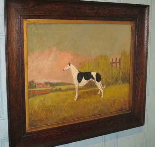 SUPERB NAIVE OIL PAINTING OF A GREYHOUND - ADDITIONAL PHOTO 1