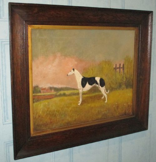 SUPERB NAIVE OIL PAINTING OF A GREYHOUND - ADDITIONAL PHOTO 2