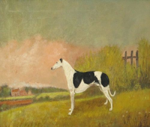 SUPERB NAIVE OIL PAINTING OF A GREYHOUND - ADDITIONAL PHOTO 4