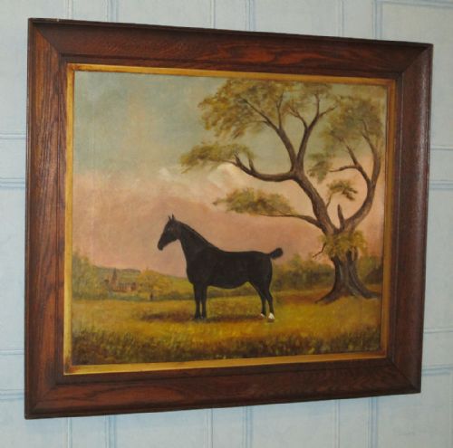 superb naive school oil painting of a horse - CATEGORY: ANTIQUE ART - DATED 1910
