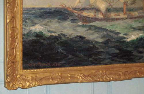 SUPERB ROYAL ACADEMY MARINE OIL PAINTING - ADDITIONAL PHOTO 5