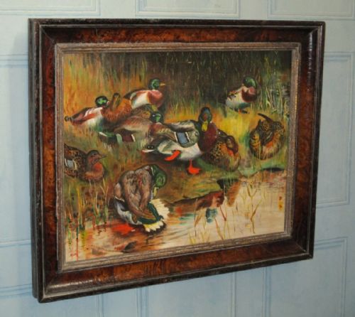 charming oil painting of ducks - CATEGORY: ANTIQUE ART - DATED 1930
