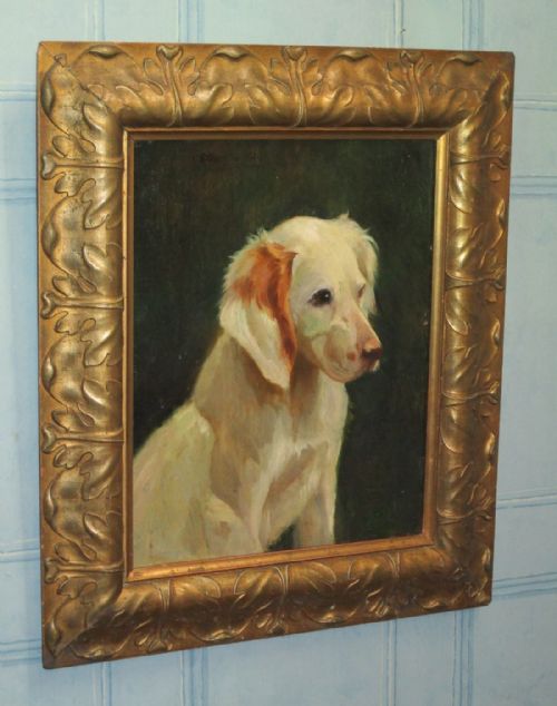 charming oil painting of puppy - CATEGORY: ANTIQUE ART - DATED 1900