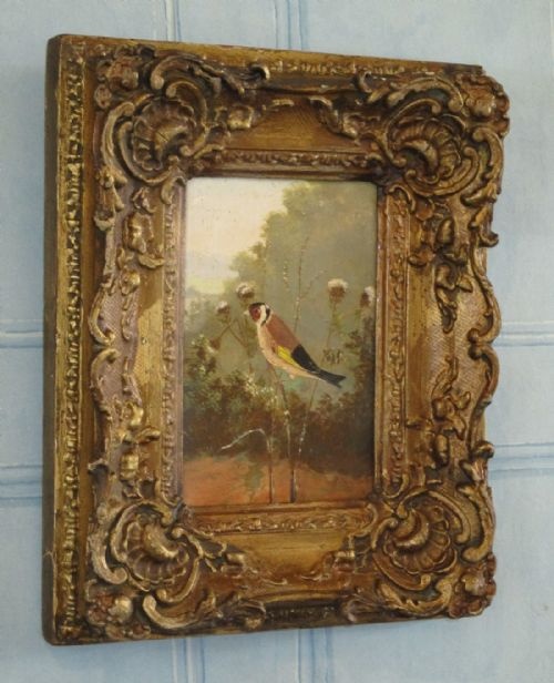 charming oil painting of a goldfinch - CATEGORY: ANTIQUE ART - DATED 1890