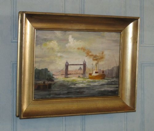 tower bridge and the thames oil painting - CATEGORY: ANTIQUE ART - DATED 1940
