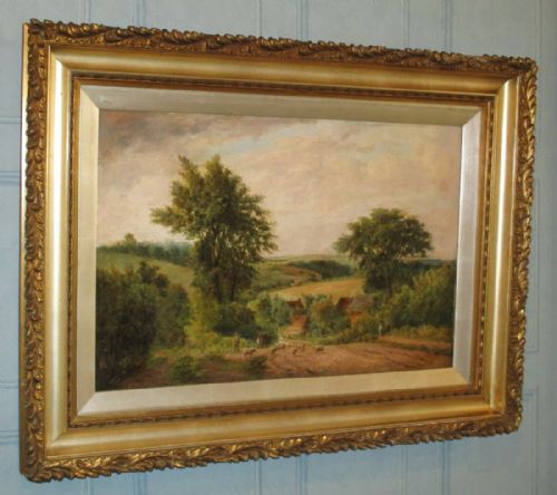 victorian oil painting 'a lane in enfield' - CATEGORY: ANTIQUE ART - DATED 1870
