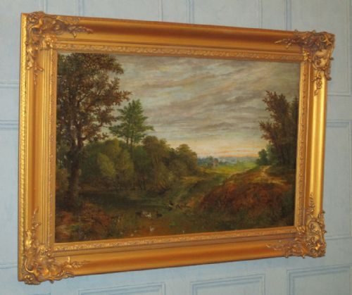 river lug oil painting by william stone - CATEGORY: ANTIQUE ART - DATED 1870