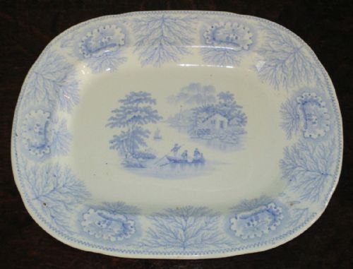 rare newacastle blue and white transferware platter - CATEGORY: ANTIQUE CERAMICS - DATED 1870