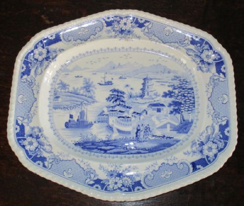 fine ridgways blue and white transfer platter - CATEGORY: ANTIQUE CERAMICS - DATED REGENCY
