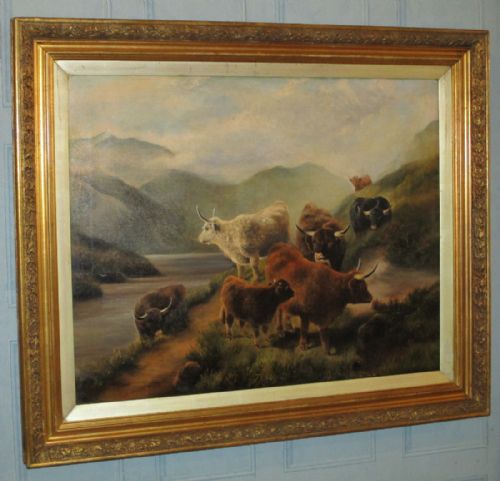LARGE OIL PAINTING OF HIGHLAND LANDSCAPE AND CATTLE - ADDITIONAL PHOTO 1