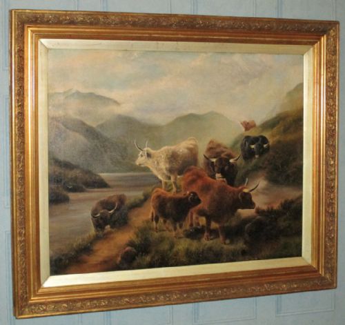 LARGE OIL PAINTING OF HIGHLAND LANDSCAPE AND CATTLE - ADDITIONAL PHOTO 2