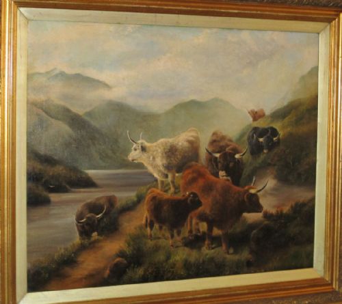 LARGE OIL PAINTING OF HIGHLAND LANDSCAPE AND CATTLE - ADDITIONAL PHOTO 3