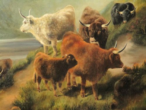 LARGE OIL PAINTING OF HIGHLAND LANDSCAPE AND CATTLE - ADDITIONAL PHOTO 4