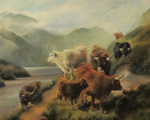 LARGE OIL PAINTING OF HIGHLAND LANDSCAPE AND CATTLE - ADDITIONAL PHOTO 5