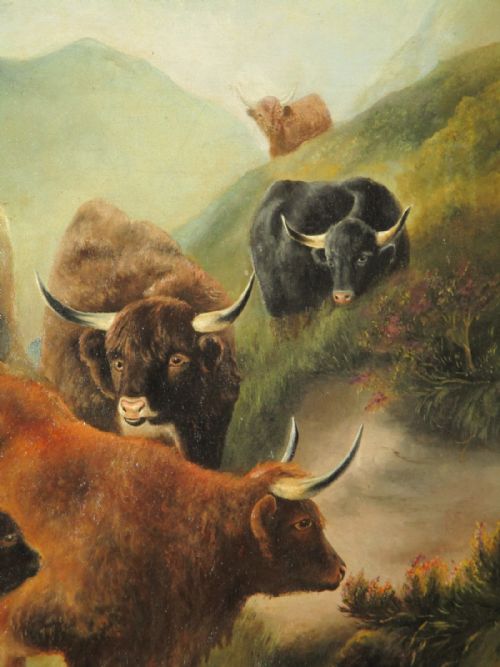 LARGE OIL PAINTING OF HIGHLAND LANDSCAPE AND CATTLE - ADDITIONAL PHOTO 6