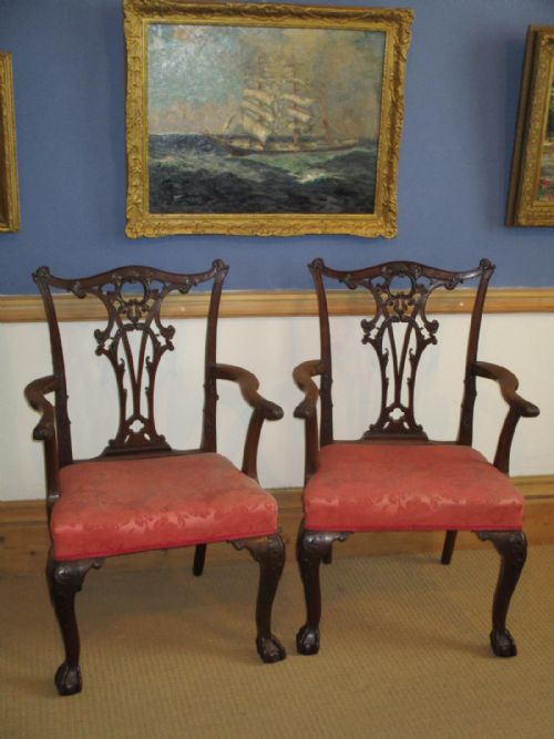 fine pair of chippendale revival armchairs - CATEGORY: ANTIQUE CHAIRS - DATED 1900