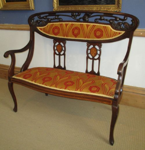 FINE ART NOUVEAU MAHOGANY SETTEE - ADDITIONAL PHOTO 6