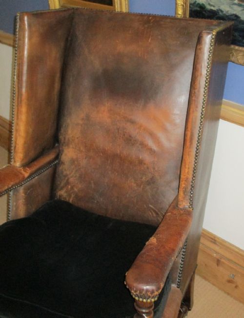 FINE ORIGINAL LEATHER WING CHAIR - ADDITIONAL PHOTO 1