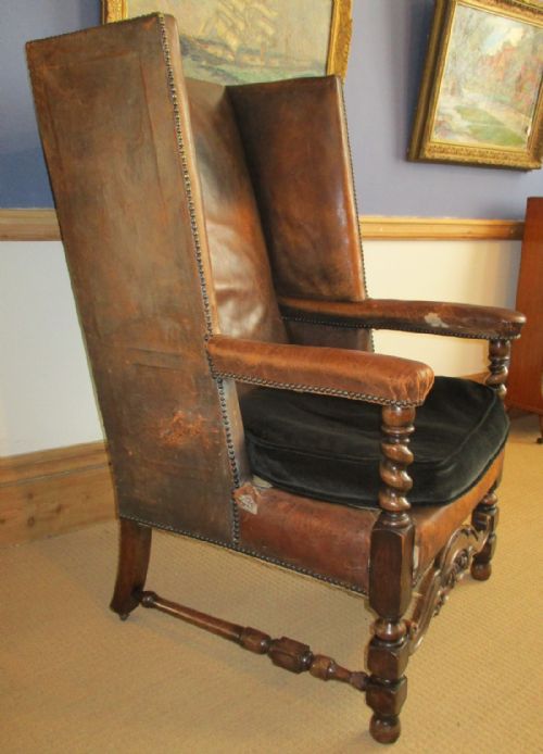 FINE ORIGINAL LEATHER WING CHAIR - ADDITIONAL PHOTO 2