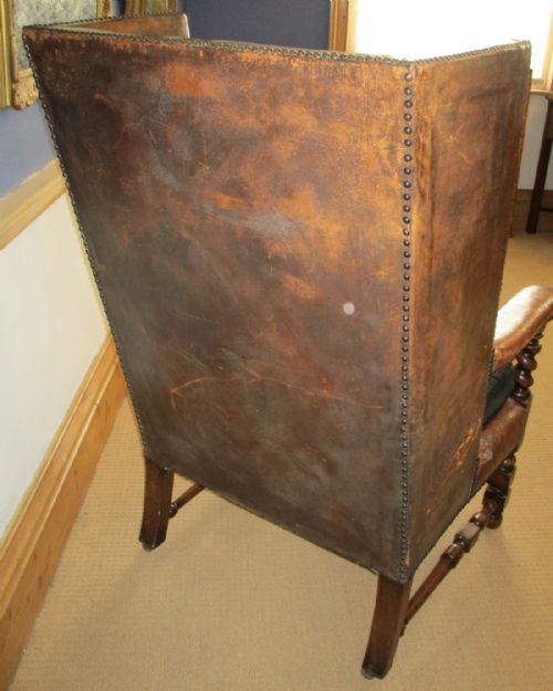 FINE ORIGINAL LEATHER WING CHAIR - ADDITIONAL PHOTO 5