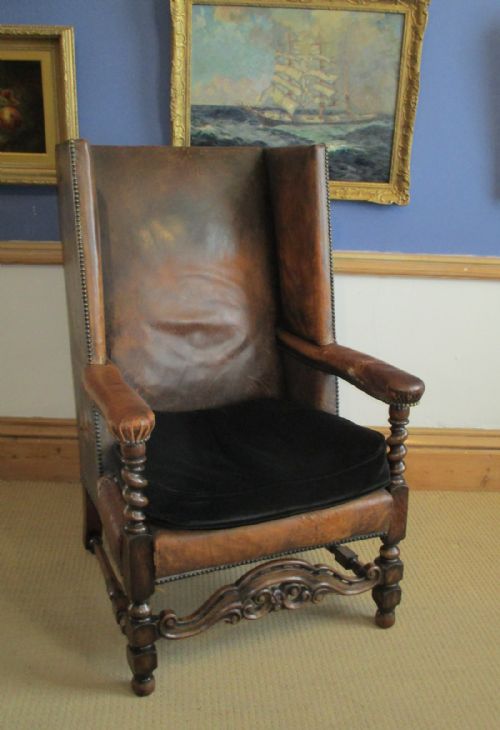 FINE ORIGINAL LEATHER WING CHAIR - ADDITIONAL PHOTO 6