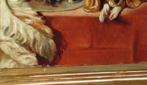 VICTORIAN SPANIEL DOGS OIL PAINTING AFTER LANDSEER - ADDITIONAL PHOTO 3