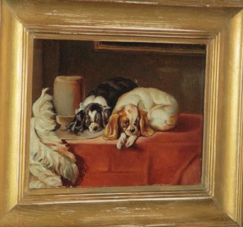 VICTORIAN SPANIEL DOGS OIL PAINTING AFTER LANDSEER - ADDITIONAL PHOTO 5