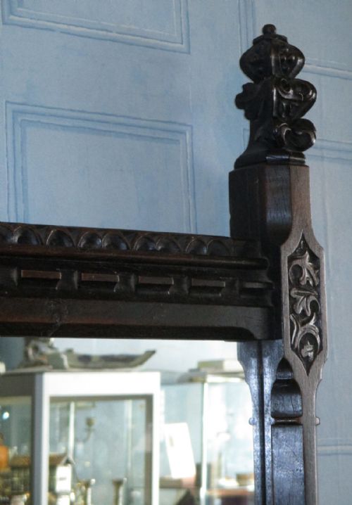 VICTORIAN OAK GOTHIC REVIVAL MIRROR - ADDITIONAL PHOTO 3