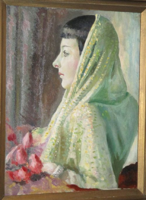 STYLISH ART DECO OIL PORTRAIT OF A LADY - ADDITIONAL PHOTO 1
