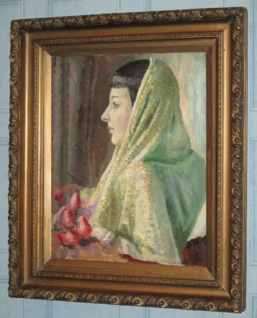 STYLISH ART DECO OIL PORTRAIT OF A LADY - ADDITIONAL PHOTO 2
