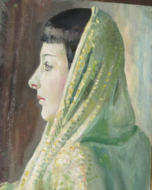 STYLISH ART DECO OIL PORTRAIT OF A LADY - ADDITIONAL PHOTO 3
