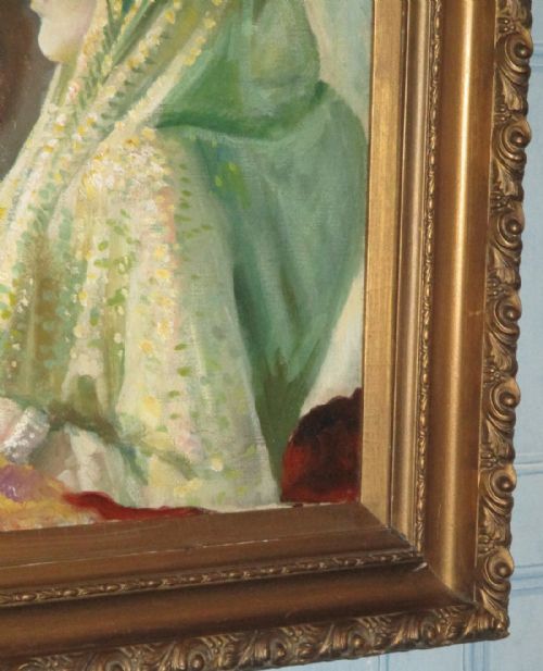 STYLISH ART DECO OIL PORTRAIT OF A LADY - ADDITIONAL PHOTO 4