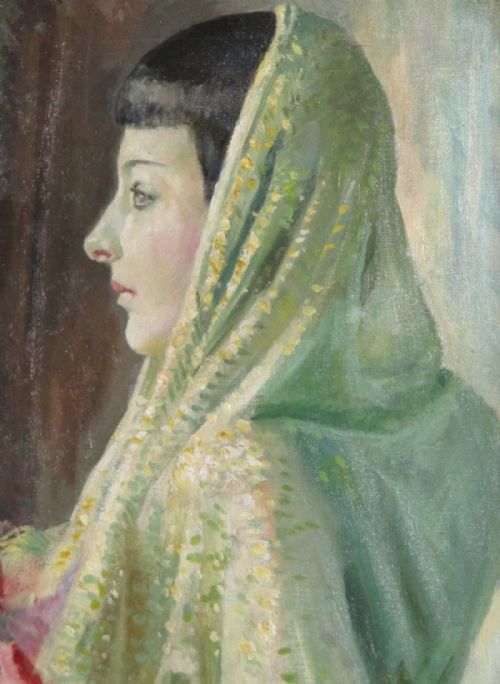 STYLISH ART DECO OIL PORTRAIT OF A LADY - ADDITIONAL PHOTO 5