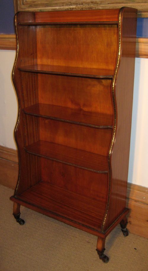 small edwardian satinwood waterfall front bookcase - CATEGORY: ANTIQUE BOOKCASES - DATED 1900