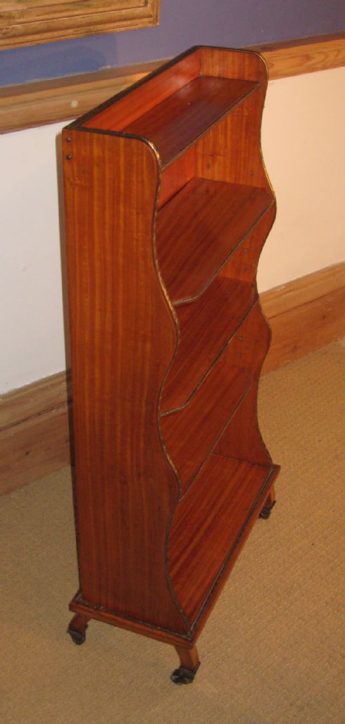 SMALL EDWARDIAN SATINWOOD WATERFALL FRONT BOOKCASE - ADDITIONAL PHOTO 2
