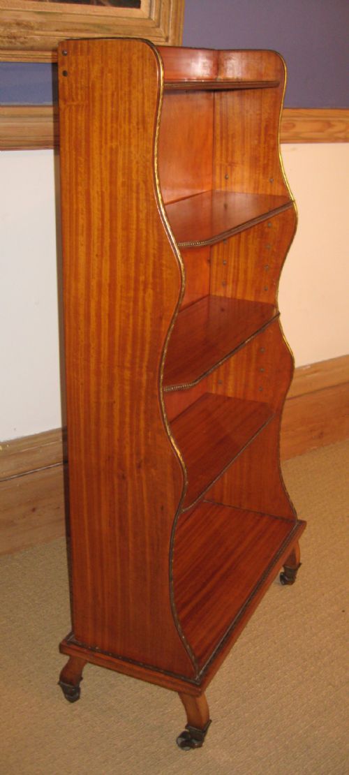 SMALL EDWARDIAN SATINWOOD WATERFALL FRONT BOOKCASE - ADDITIONAL PHOTO 4