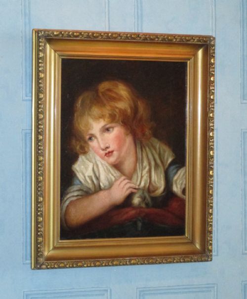 oil painting 'child with an apple' after greuze - CATEGORY: ANTIQUE ART - DATED VICTORIAN