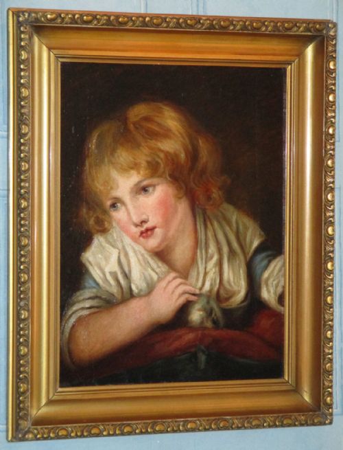 OIL PAINTING 'CHILD WITH AN APPLE' AFTER GREUZE - ADDITIONAL PHOTO 3