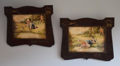 pair of edwardian comic fishing watercolours - CATEGORY: ANTIQUE ART - DATED 1910