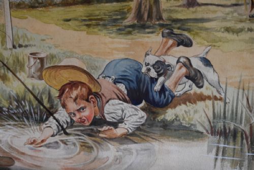 PAIR OF EDWARDIAN COMIC FISHING WATERCOLOURS - ADDITIONAL PHOTO 5