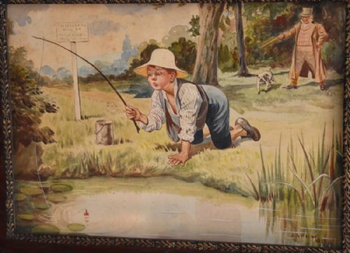 PAIR OF EDWARDIAN COMIC FISHING WATERCOLOURS - ADDITIONAL PHOTO 7