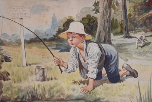 PAIR OF EDWARDIAN COMIC FISHING WATERCOLOURS - ADDITIONAL PHOTO 8