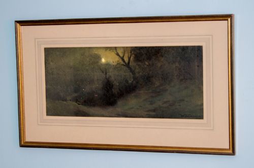 UNUSUAL NIGHT SCENE WATERCOLOUR BY WILLIAM BARTOL THOMAS - ADDITIONAL PHOTO 1